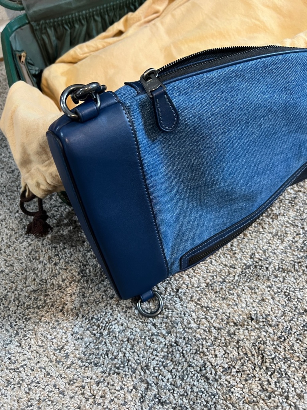 RARE Coach Purse (Crossbody Bag). Denim and Navy Leather Sling Belt Bag - Picture 5 of 14